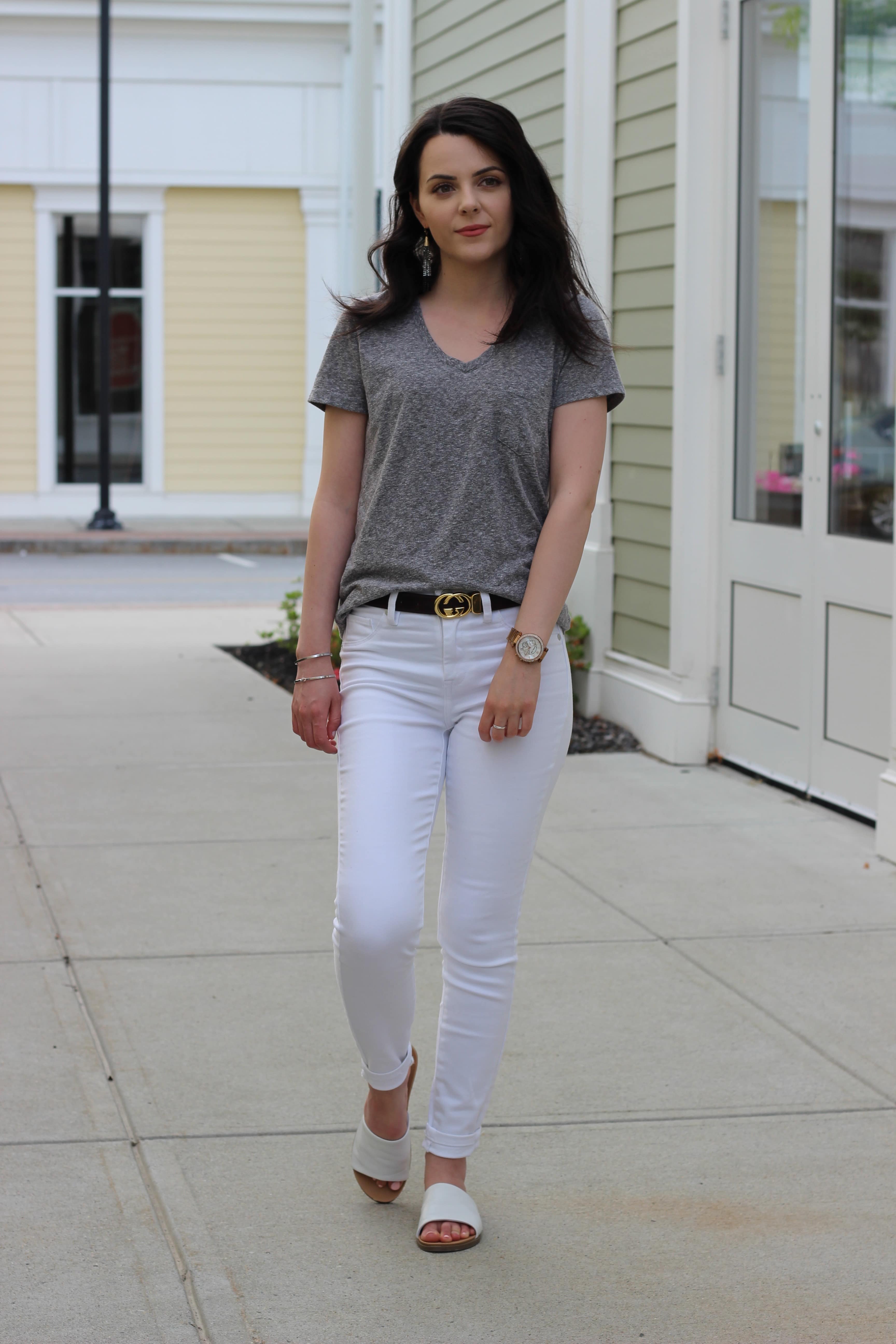 white shirt with white jeans