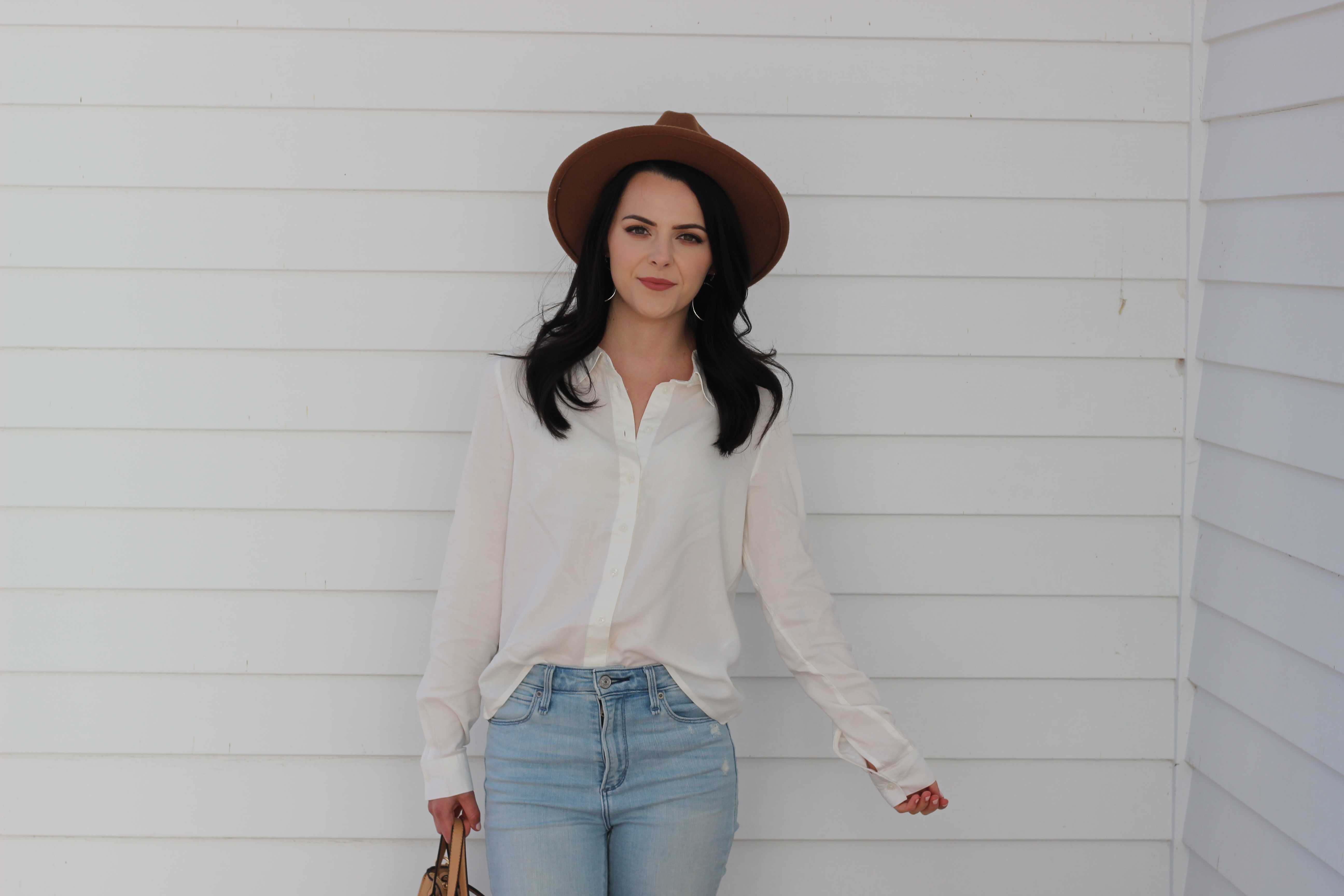 White button down store shirt with jeans