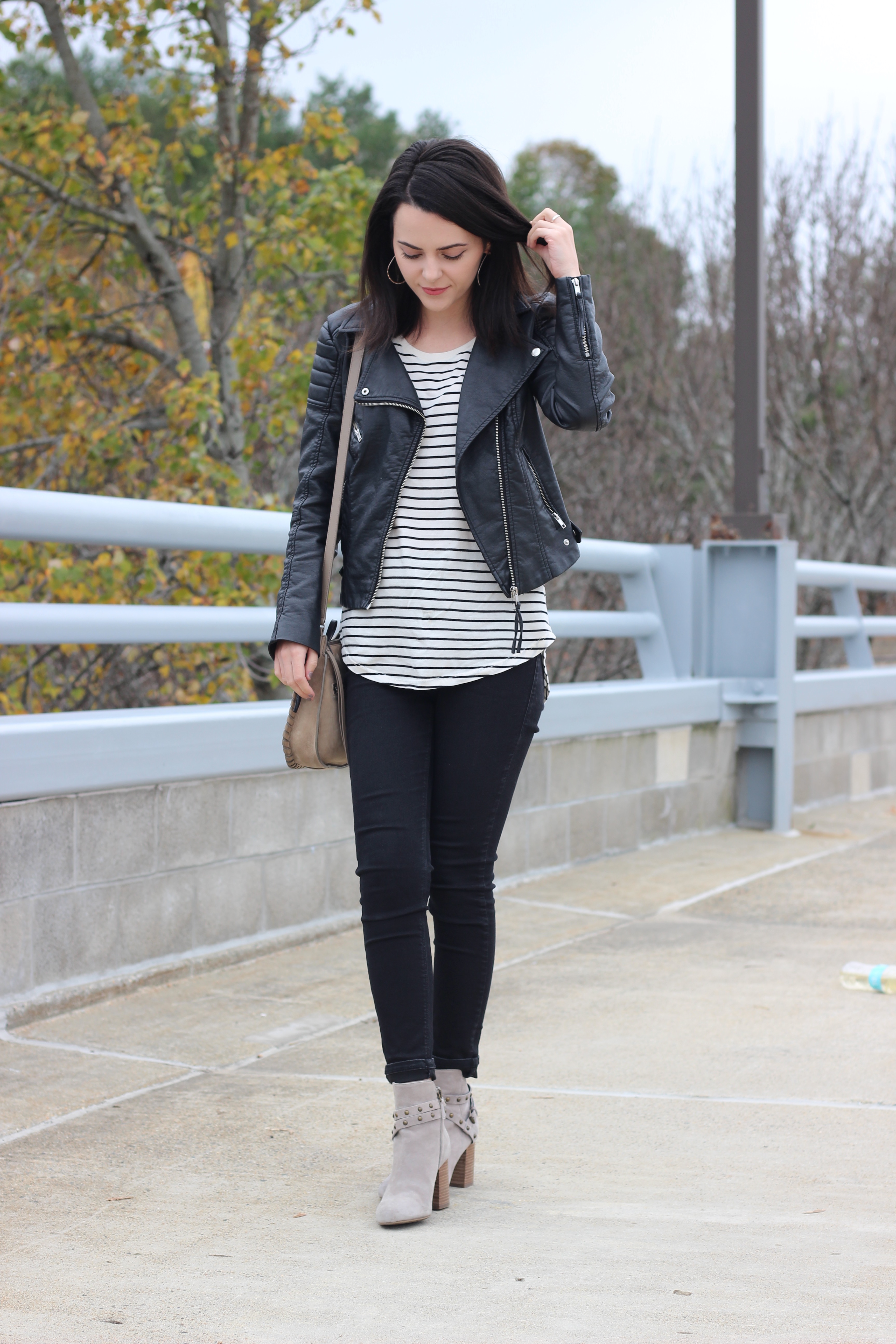 Striped Shirt + Leather Jacket : OOTD